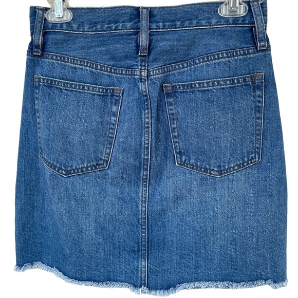 J. Crew Medium Wash Denim Skirt Frayed Hem Stretch Pocket - Sz XS / 0 - Picture 3 of 14
